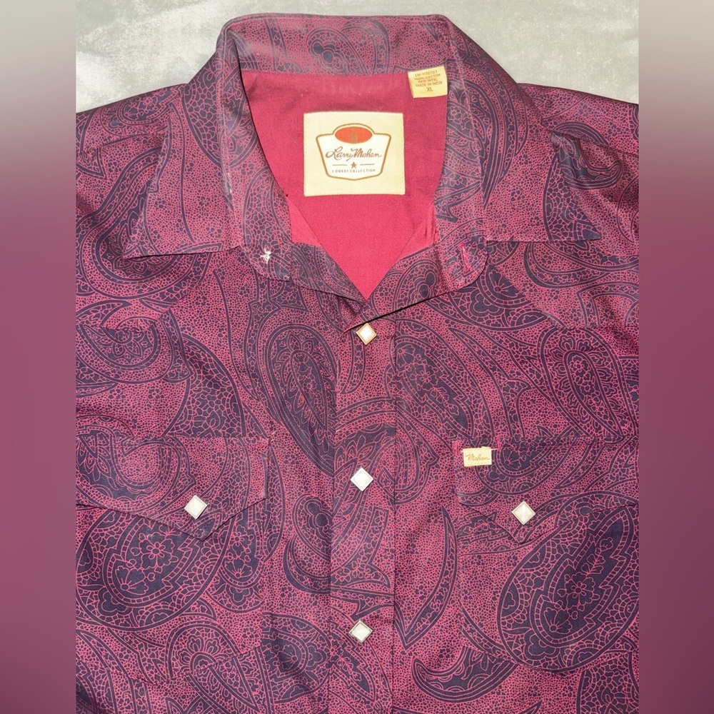 Larry Mahan Burgundy Paisley Pearl Snap Shirt - Picture 2 of 5